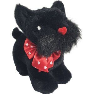 Scottish Terrier Black Puppy 11" Plush Toy Red Heart Nose & Bow Love Valentine